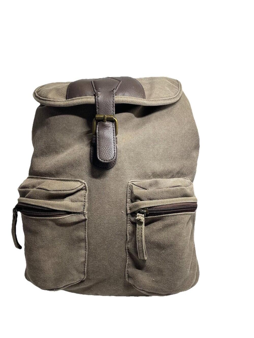 Otium Retro Canvas Backpack with Front Zipper Pockets - Military Inspired